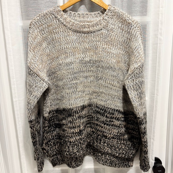 Cupio Chunky Knit Crew Neck Sweater Tan Gray Black Large - Picture 1 of 11